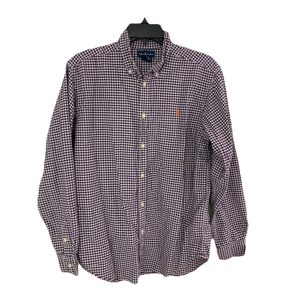 Men's VTG Ralph Lauren Oxford Long Sleeve Gingham Plaid Purple Size XL